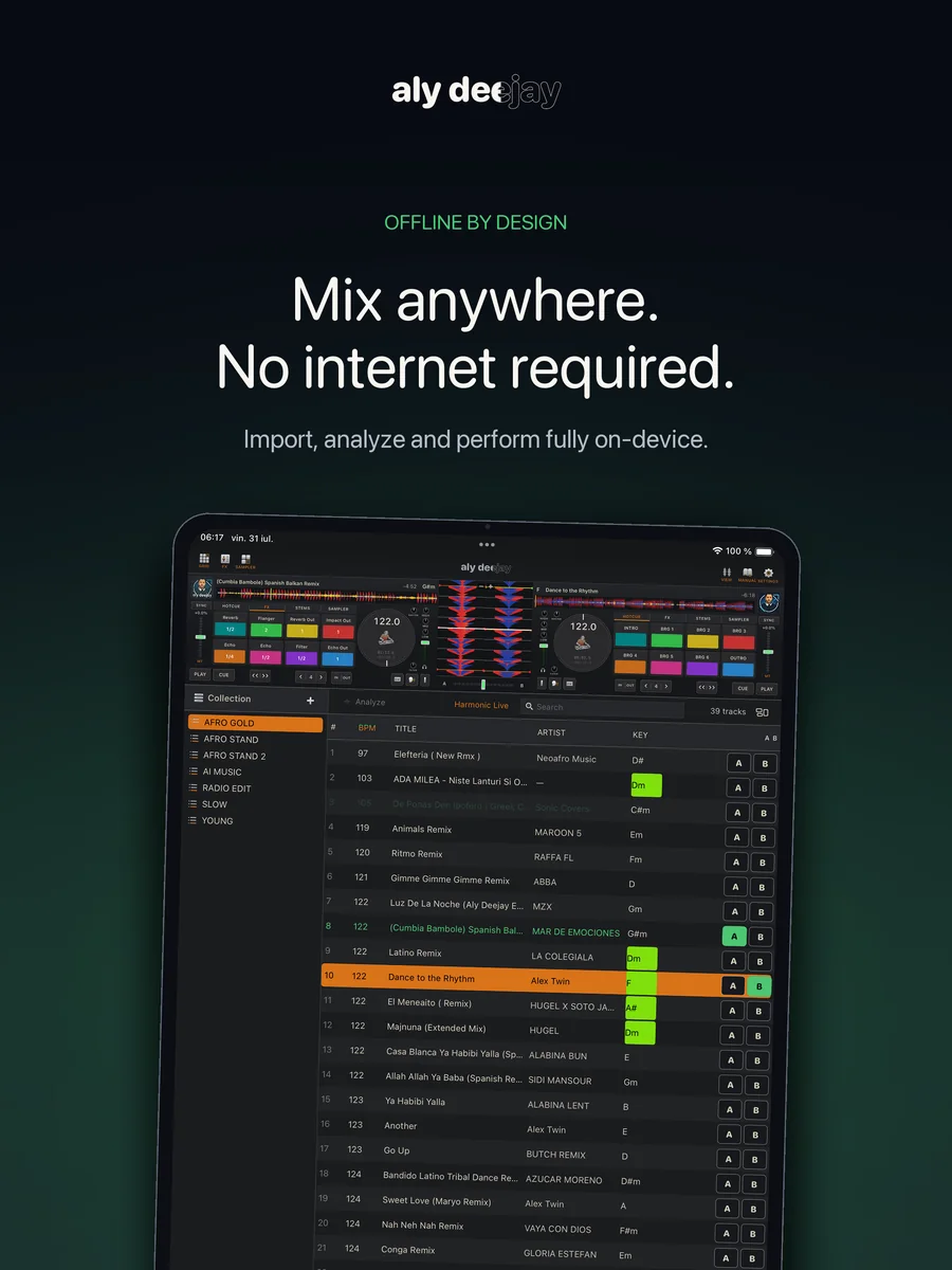 AlyDeejay offline workflow on iPad