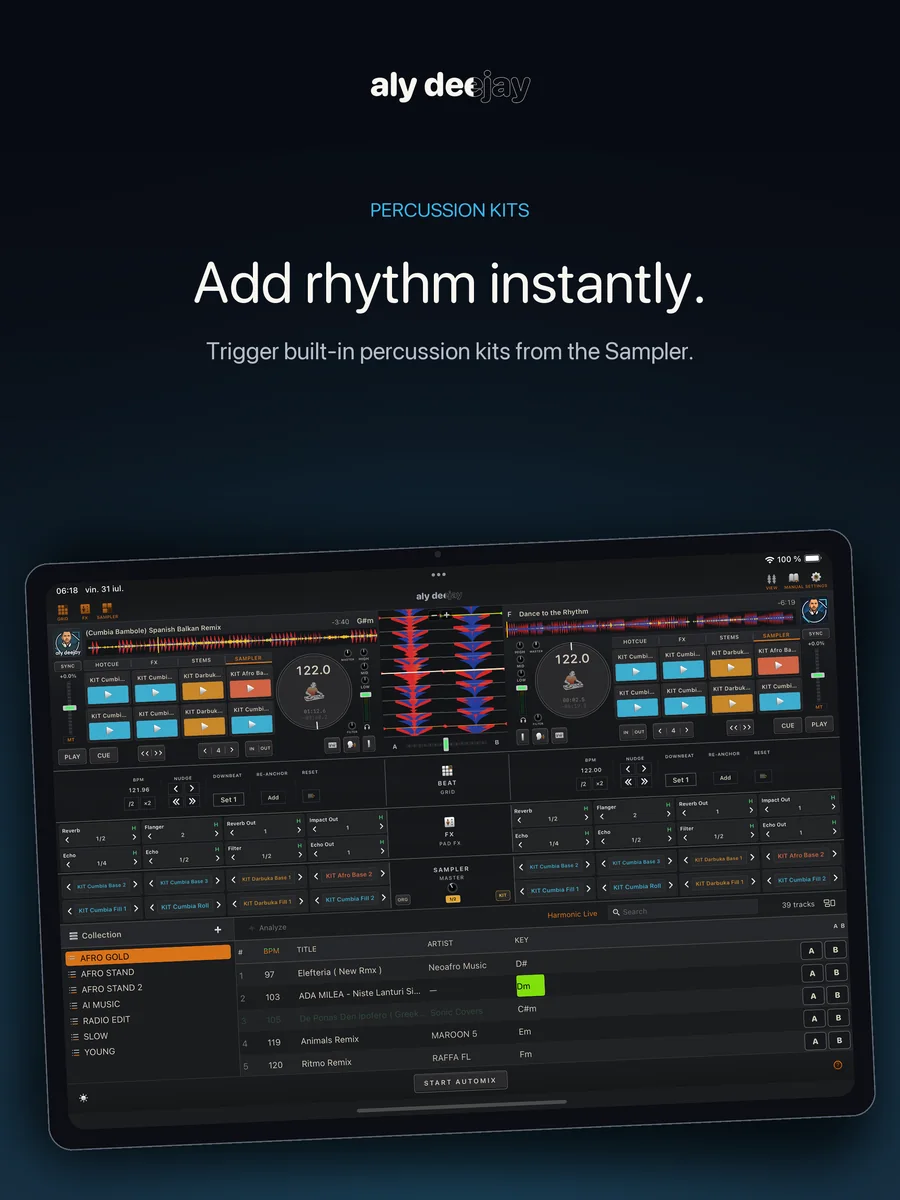 AlyDeejay sampler percussion kits on iPad