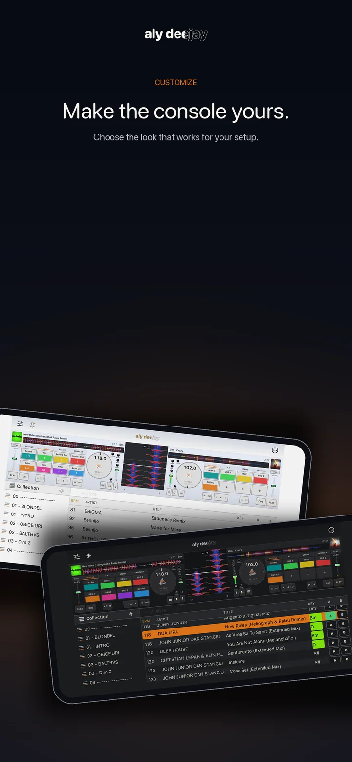 AlyDeejay light and dark themes on iPhone