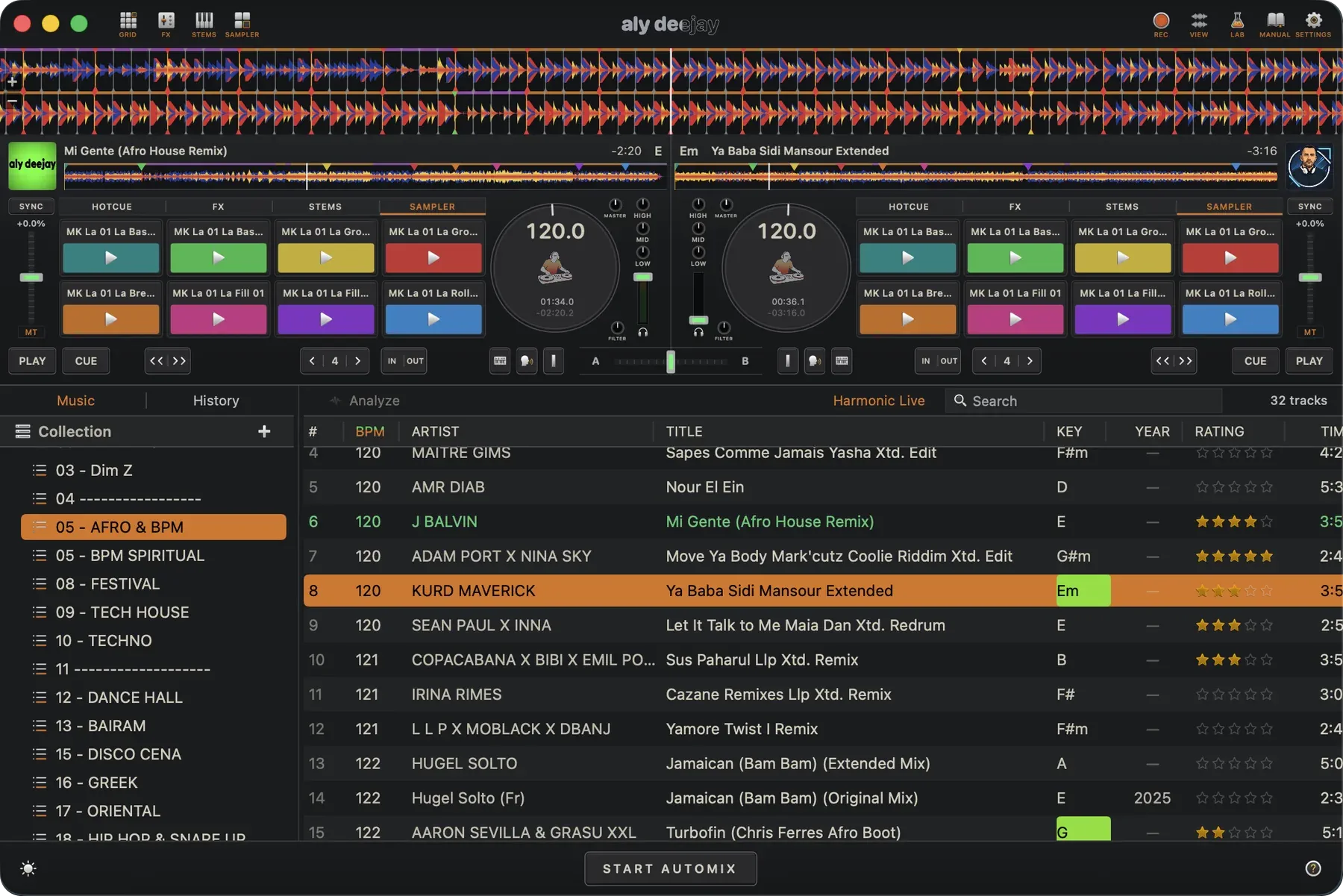 AlyDeejay complete two-deck workspace on Mac