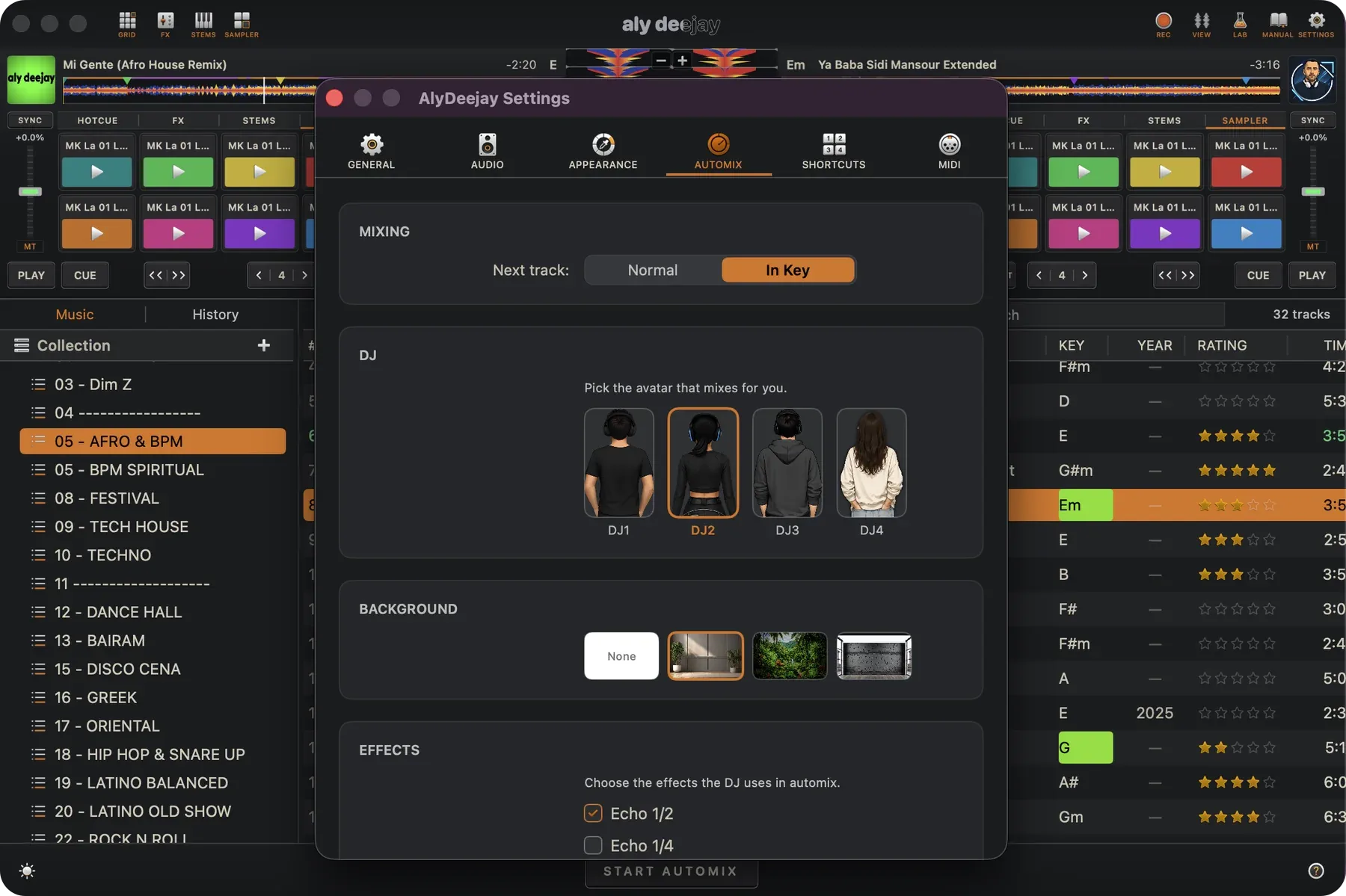 AlyDeejay Automix personalities and settings on Mac
