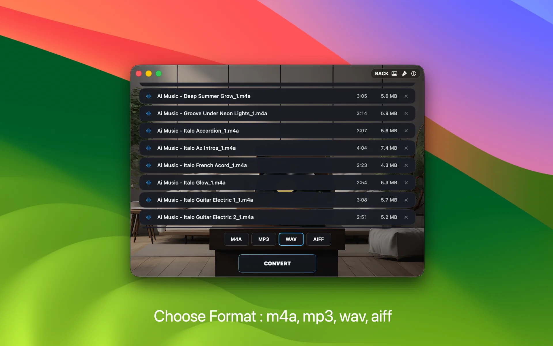 Choose output format M4A MP3 WAV AIFF
